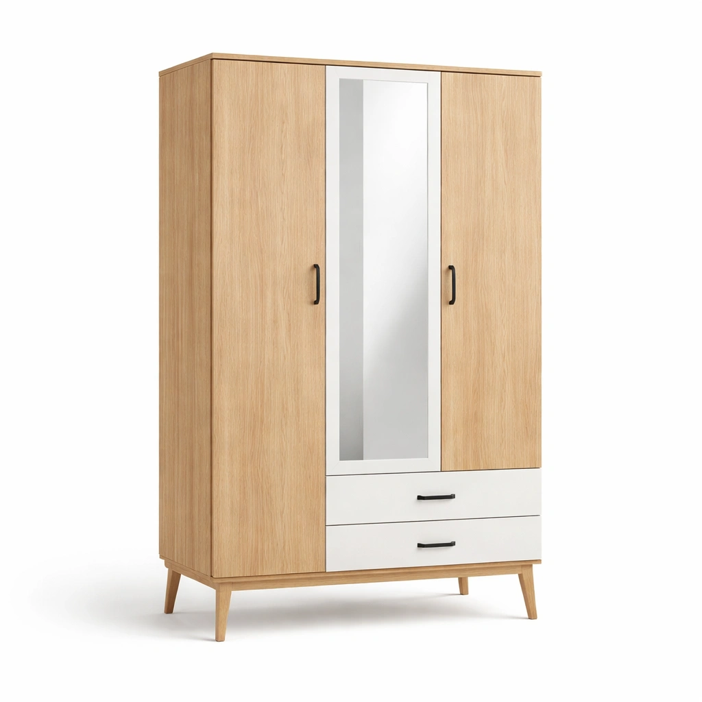 Kleiderschrank mit Spiegel und Schubladen Natur-kenvorio